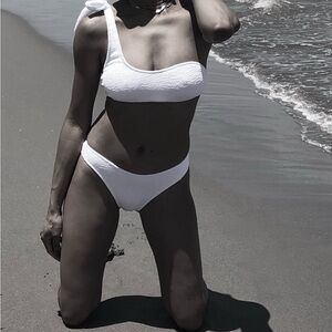 White one shoulder Crinkle Bikini Set